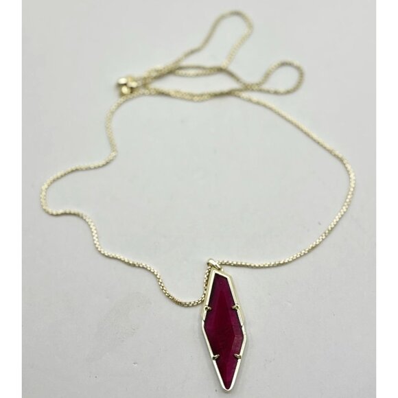 Kendra Scott Gold-Tone Long Necklace With Red Faceted Stone Pendant - Picture 1 of 6